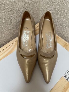 Salvatore Ferragamo Metallic Gold Pointed-Toe Pumps